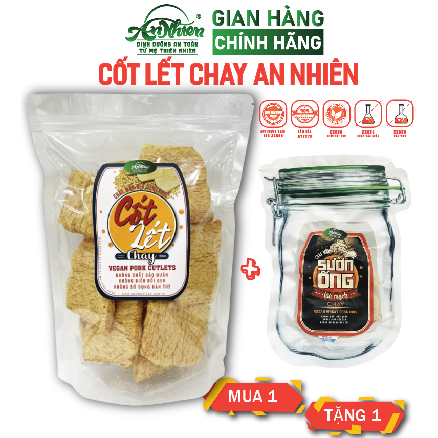 HÀNG DINH DƯỠNG, 250G Cốt Lết Chay An Nhiên MUA 1 TẶNG 1 SƯỜN ỐNG LÚA MẠCH CHAY 50G