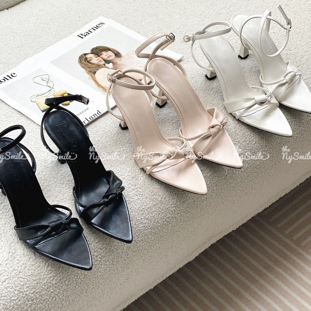Giày sandal cao gót nữ NySmile 7P gót nhọn mũi nhọn 2 quai chéo thắt nút - The NySmile - MULA