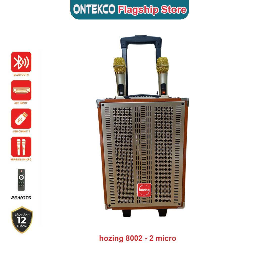 ONTEKCO audio Bộ loa kéo HOZING 8002 kèm 2 micro gold bass 8 inh, có bánh xe di chuyển hát karaoke hay