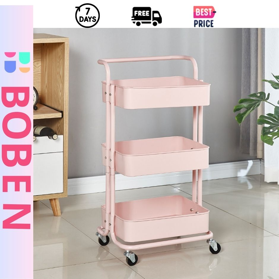Kệ Bỉm Sửa Hồng 3 Tầng Bánh Xe Loại Tốt Xe Đẩy 3 Ngăn Tiện Lợi Chắc Chắn Siêu Bền