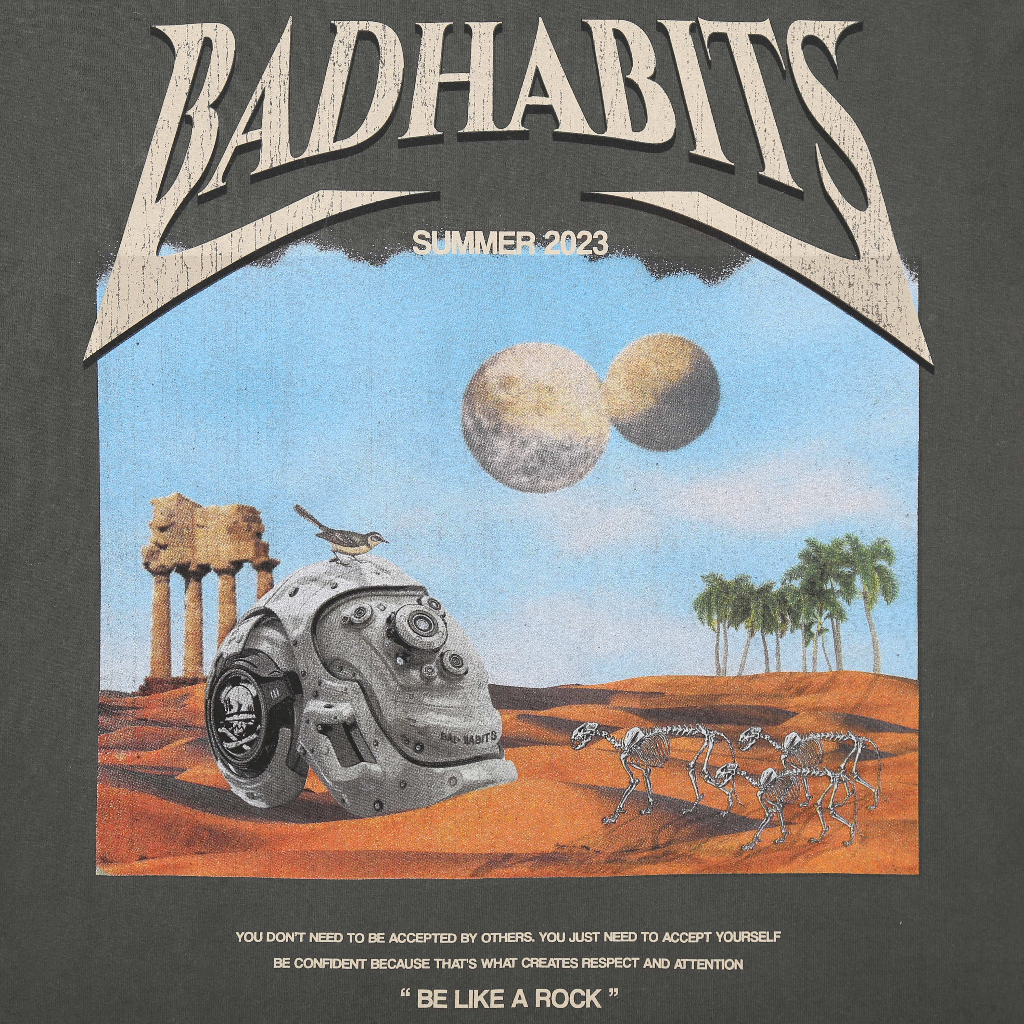 Áo Thun Unisex Bad Habits- Grey B-Rock Desert Tee - Local Brand Chính Hãng