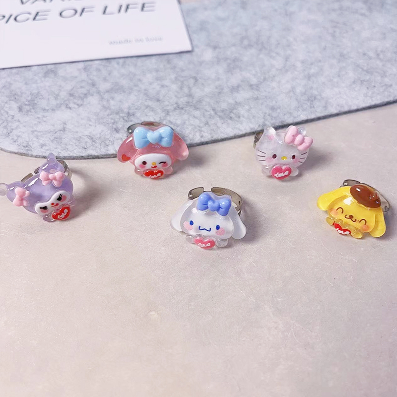 Sanrio Nhẫn Hình Cún Sanrio Dễ Thương Có Cinnamon Kuromi Điều Chỉnh Kích Cỡ