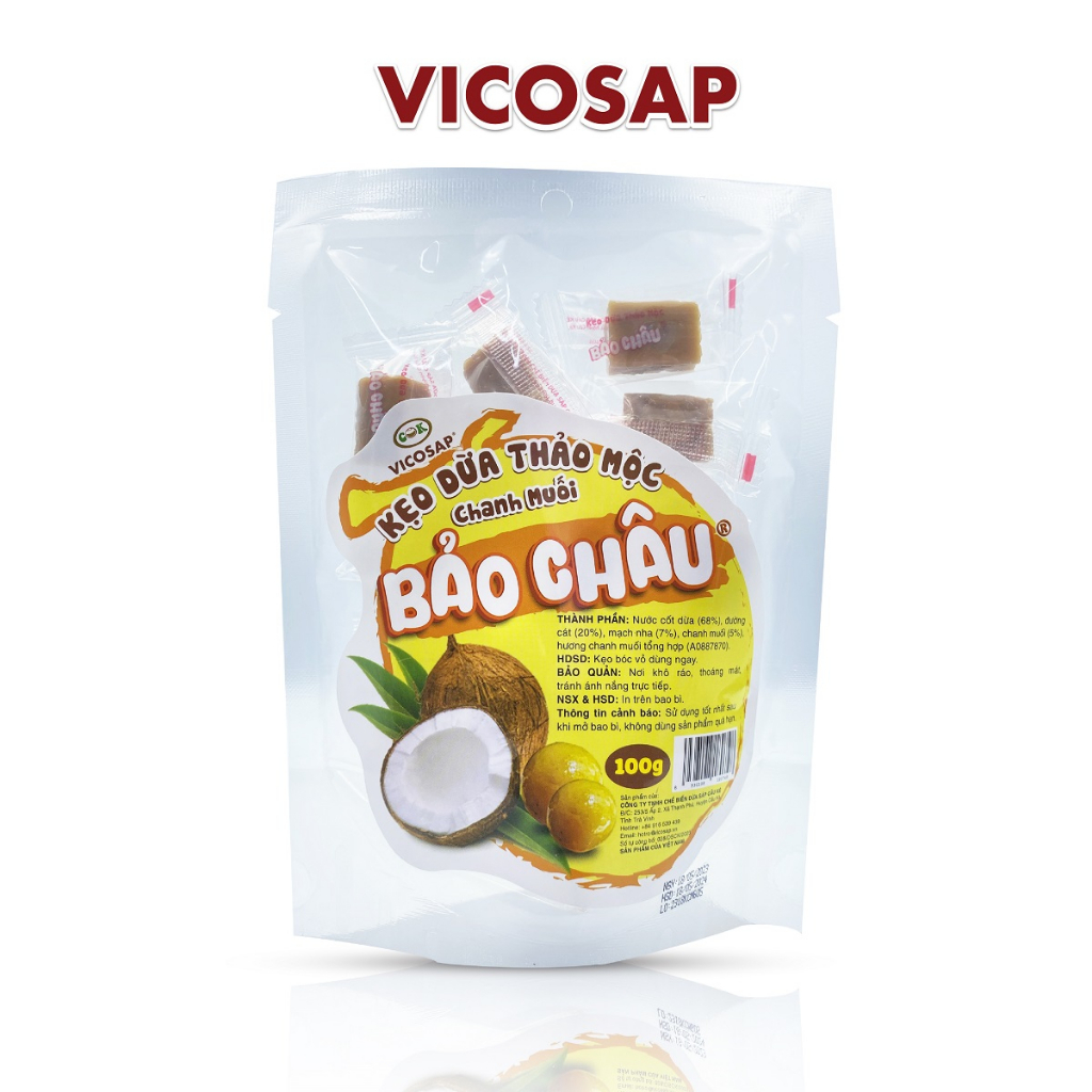 Kẹo Dừa Thảo Mộc Chanh Muối Bảo Châu 100g – VICOSAP
