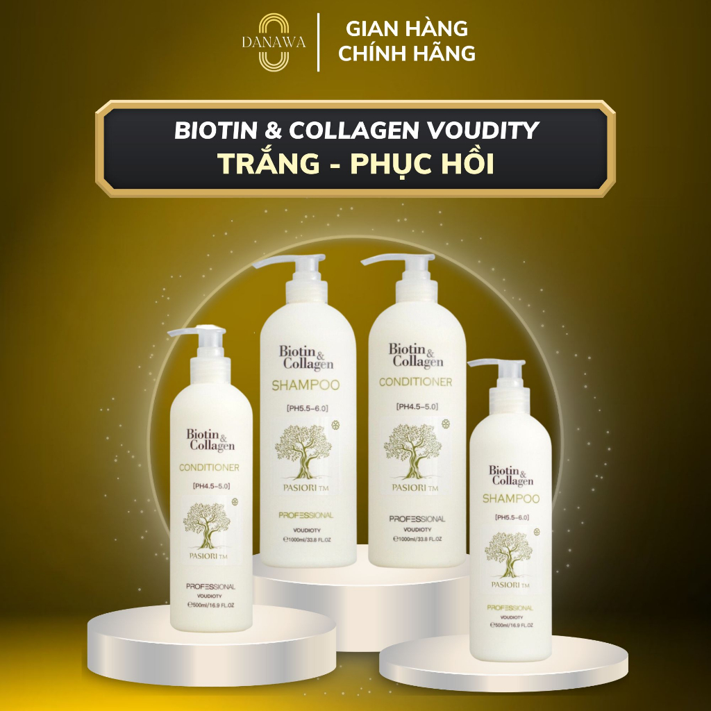 Biotin Collagen Cặp Dầu Gội Xả Voudioty Mượt Tóc Phục Hồi Tóc Hư tổn Giảm Gàu và Kiềm Dầu 500ml/1000ml