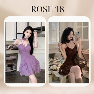 Đầm dây cổ yếm ngọt ngào kèm hoa cho nữ mùa hè chân váy chữ A xếp ly mỏng gợi cảm váy ngắn voan T111