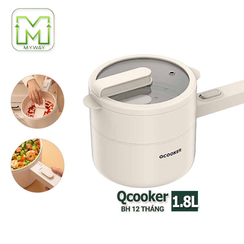 Chảo điện, Chảo chống dính Xiaomi Qcooker DZG1801 dung tích 1,8L kèm lồng hấp, lớp tráng men gốm Ceramic