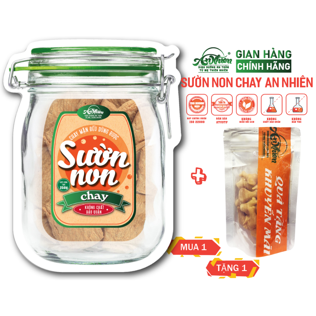 BÁN TỐT NHẤT, Sườn Non Chay An Nhiên 250G MUA 1 TẶNG 1 GÓI BÁNH CÁ HÀNH GIÒN 40G