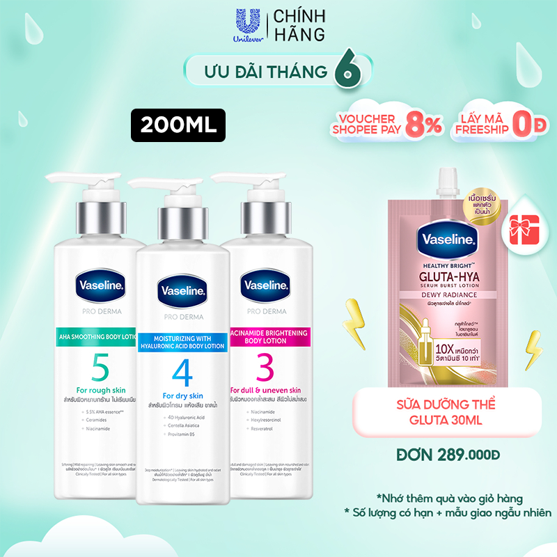 Dưỡng thể hoạt tính Vaseline dưỡng da sáng ẩm căng mịn với hoạt chất tối ưu 250ml