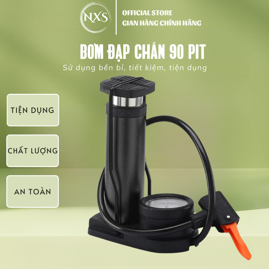 Bơm đạp chân mini đa năng đút cốp xe, cố đồng hồ đo áp suất, bơm chuyên dụng, ô tô, xe máy, xe đạp, bóng bay
