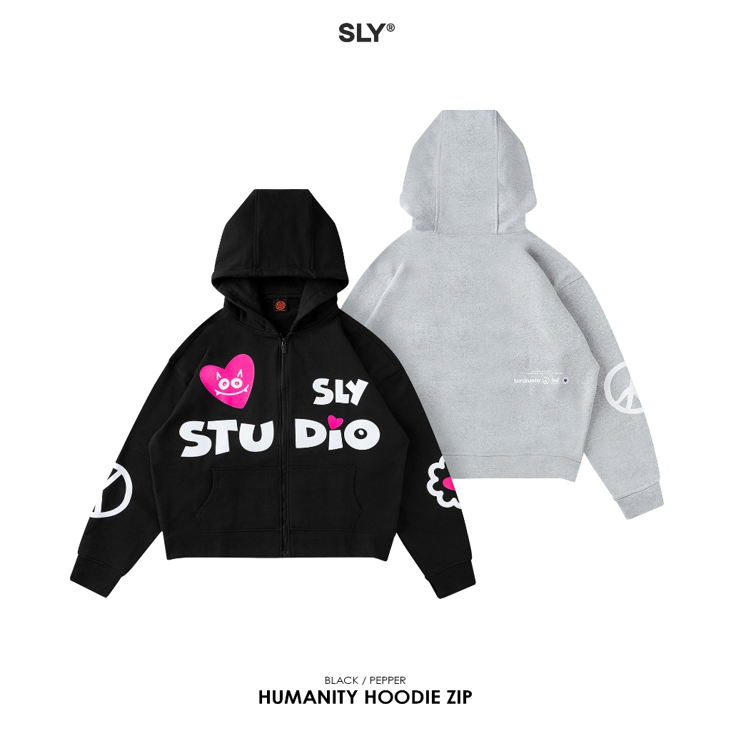 Áo hoodie zip SLY Humanity Đen | Xám