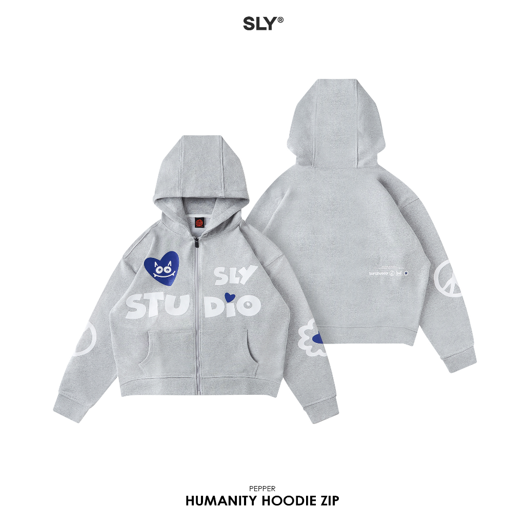 Áo hoodie zip SLY Humanity Đen | Xám