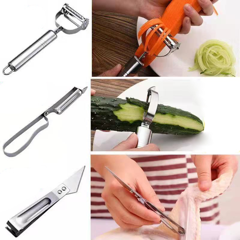 Nạo Rau Củ Quả 2IN1 Nạo Ngang Nhíp Nhổ Lông Bộ 3 Món Bằng Inox Không Gỉ Chất Lượng Cao