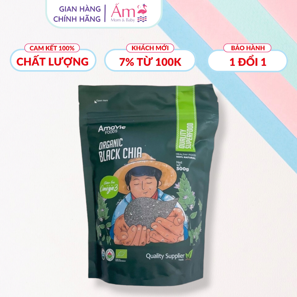 Hạt Chia Hữu Cơ Organic Black Chia Amavie Food bởi Ấm Baby  Ăn Dặm Tốt Cho Sức Khỏe 70g/150g Ấm Gift Decor