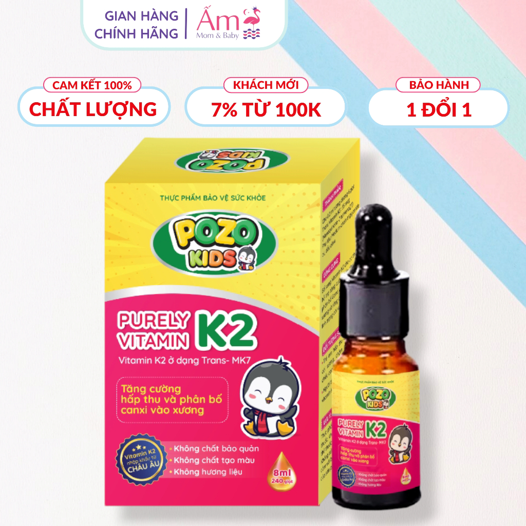 Vitamin K2 Tinh Khiết Pozokids PP bởi Ấm Baby Hấp Thu Và Phân Bổ Canxi Vào Xương Cho Bé Cao Lớn 8ml Ấm Gift Decor