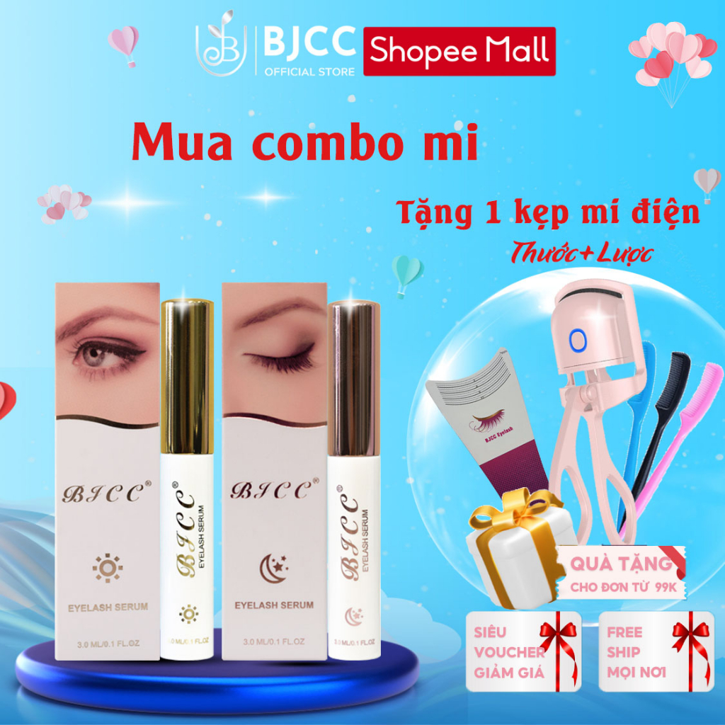 Serum dưỡng mi BJCC (Combo ngày đêm) dưỡng dài mi nhanh chóng - tặng 1 kẹp bấm mi điện