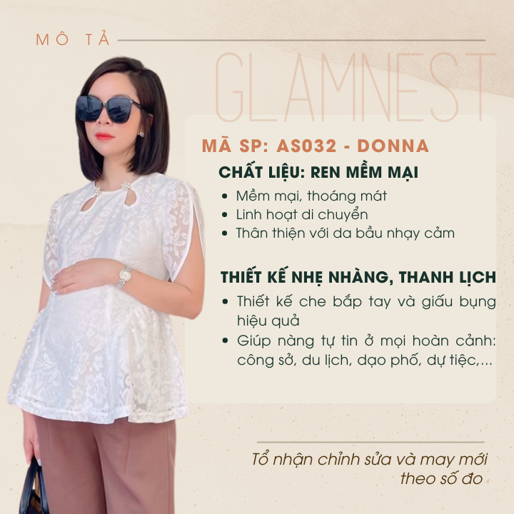 Áo bầu xinh bigsize mặc mùa hè chất ren mềm mại Glam Nest AS032