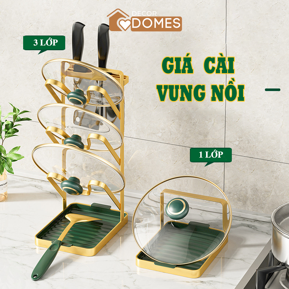 Giá cài vung nồi đa năng 3 tầng phong cách Bắc Âu khung thép chịu lực cao cấp không hoen gỉ