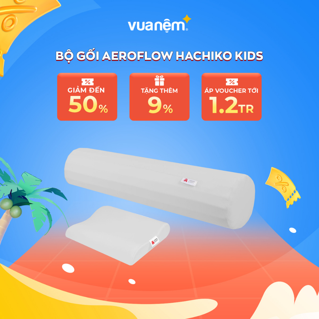 Bộ Gối Aeroflow Hachiko Kids Plus Nhật Bản êm ái thân thiện làn da trẻ nhỏ bảo hành VN