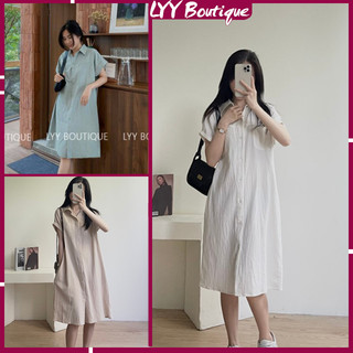 Váy Sơ Mi Dáng Suông Tay Cộc Vát Chất Thô Kiểu Váy Ulzzang Đầm Sơmi Lyy Boutique