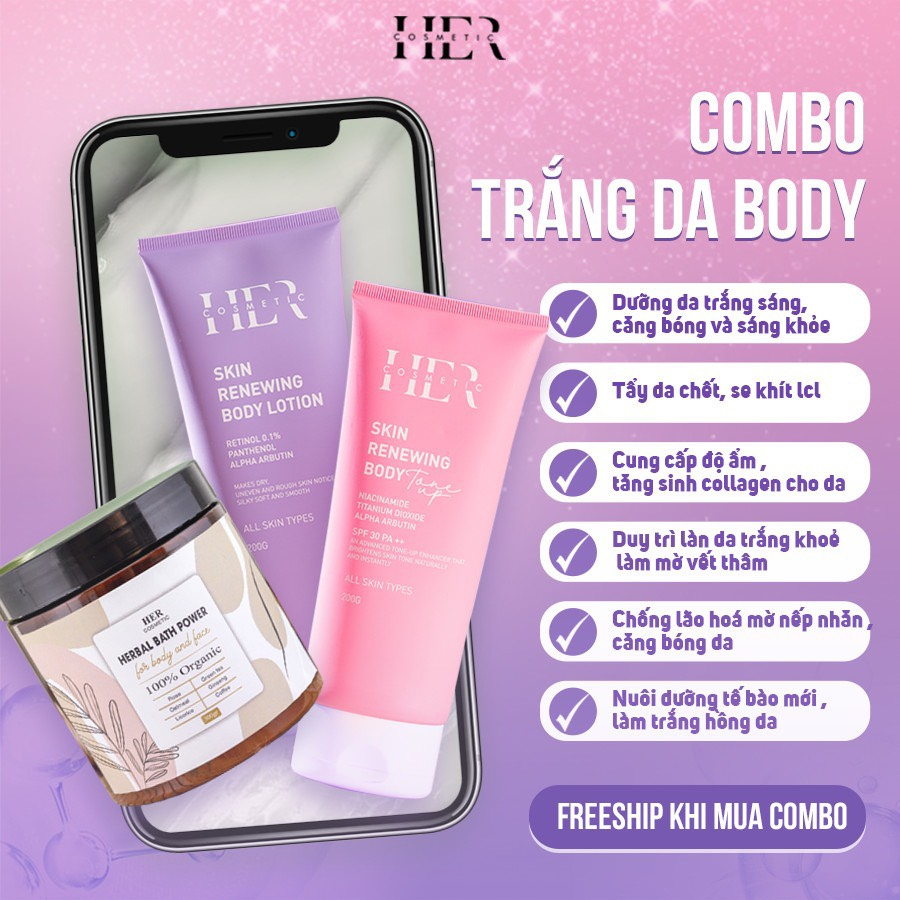 Kem Body Dưỡng Trắng Dưỡng Ẩm Da HERCOSMETIC, Treatment, Retinol, Skin Renewing Body, Căng Bóng Xoá Thâm, Chống Lão Hoá