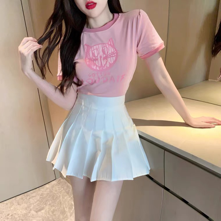 Áo thun nữ cộc tay hình mèo HAGA áo cộc tay thiết kế buộc eo phong cách Hàn Quốc AMEO901