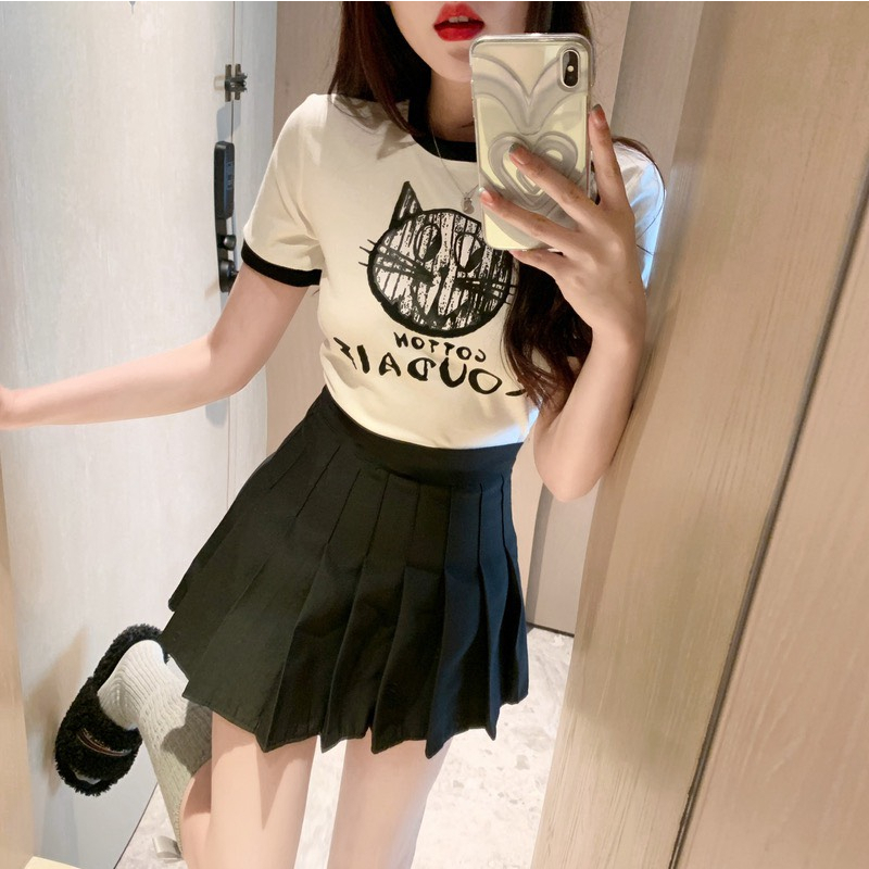 Áo thun nữ cộc tay hình mèo HAGA áo cộc tay thiết kế buộc eo phong cách Hàn Quốc AMEO901