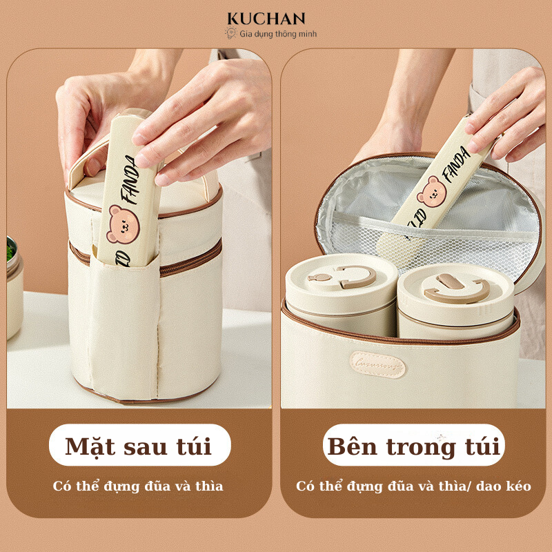 Túi đựng cơm giữ nhiệt Kuchan Túi đựng cơm văn phòng giữ nhiệt chống tràn SP2