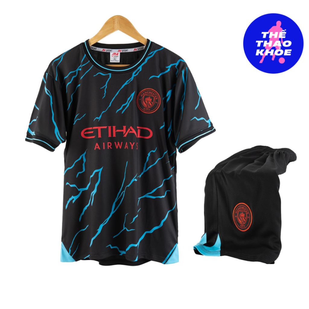 Quần Áo Bóng Đá, Đồ Đá Banh CLB Manchester City MẪU MỚI 2023 / 2024 Đen + Xanh Biển - Thun Lạnh Cao Cấp, Không Nhăn