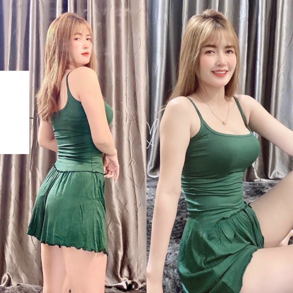 Bộ ngủ 2 dây thun tăm chất mát lạnh, Sét đồ ngủ hai dây sexxy co giãn BN0080 -Thoyeufashion