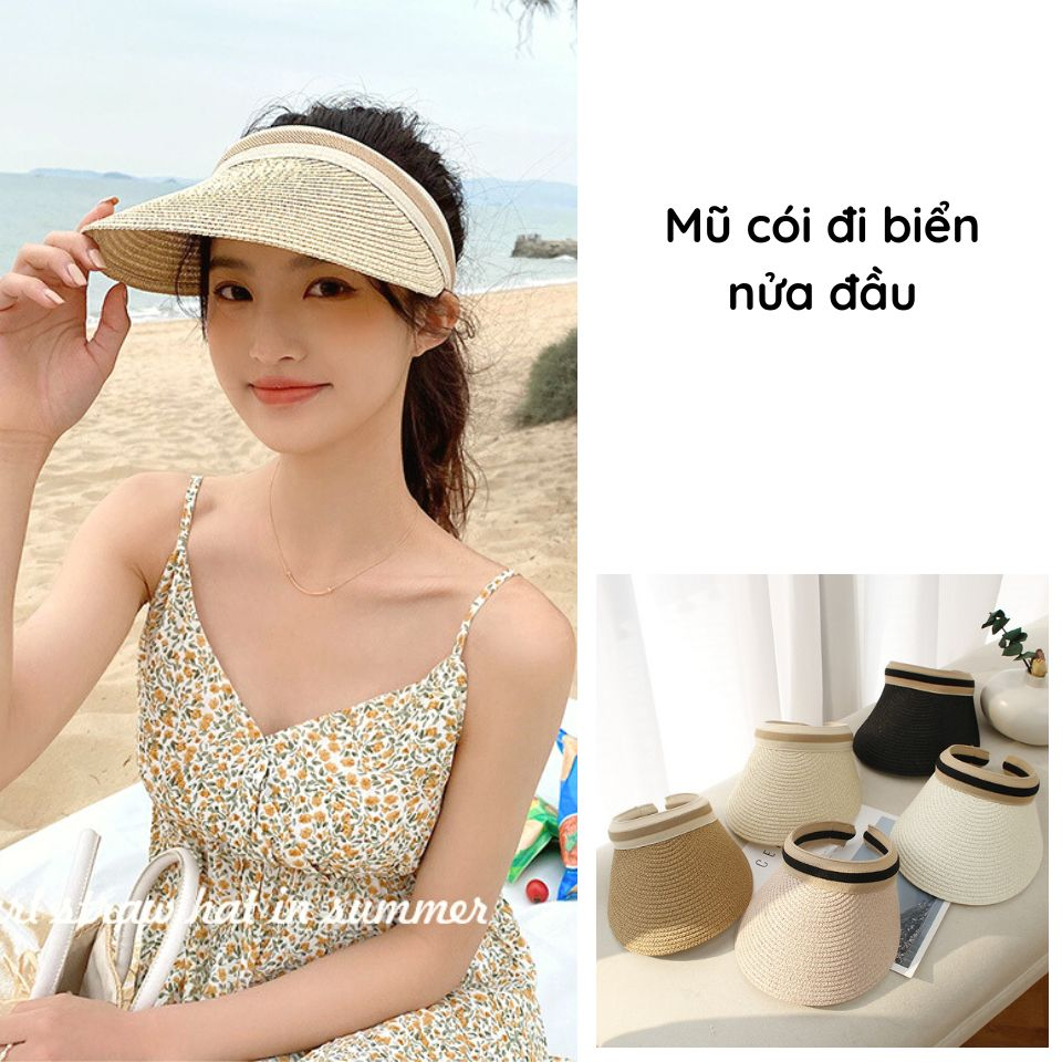 Mũ nón cói nửa đầu che nắng mùa hè xinh xắn chất đẹp dày đứng form - Mã CO003