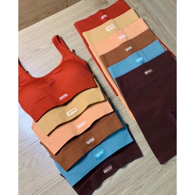 BỘ TẬP ĐÙI THỂ THAO GYM YOGA BOTEE RIBBED  CHẤT DỆT CAO CẤP, CẠP CAO, FORM ÔM BODY, CỔ U