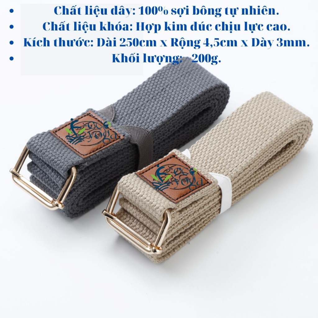 Dây tập yoga 2.5m sợi bông tự nhiên, dây đai coton hữu cơ tập yoga , dây đai lưng chỉnh hình chống gù lưng