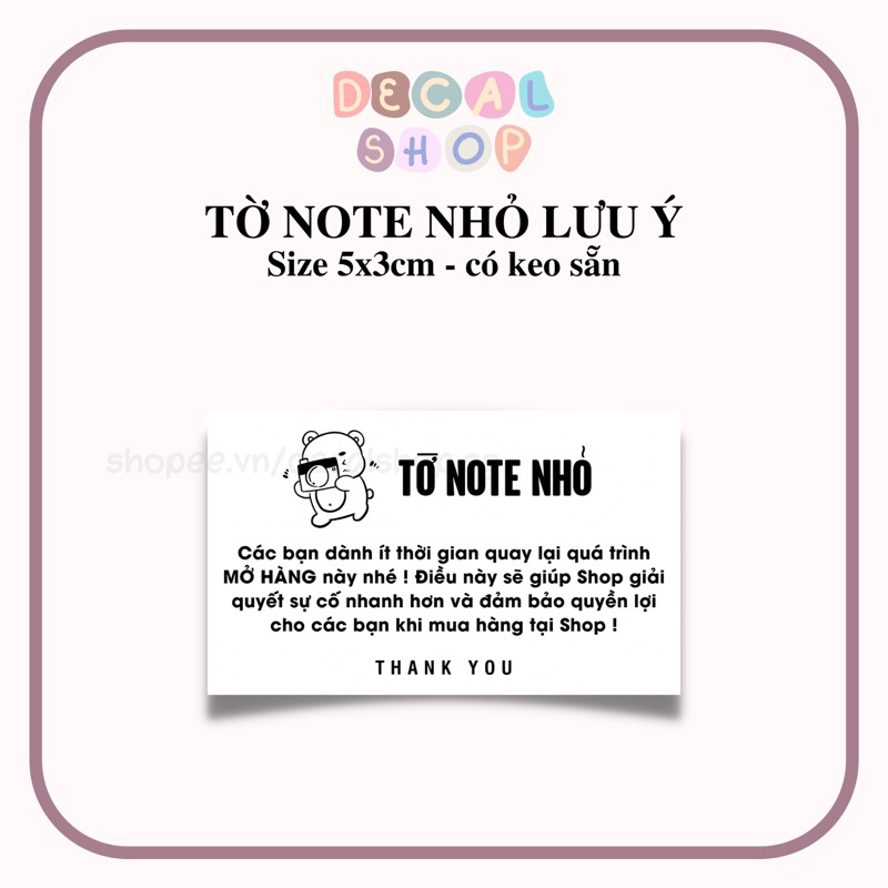 Set 100 Tem "TỜ NOTE NHỎ" - Size 5x3cm - Có Keo Sẵn