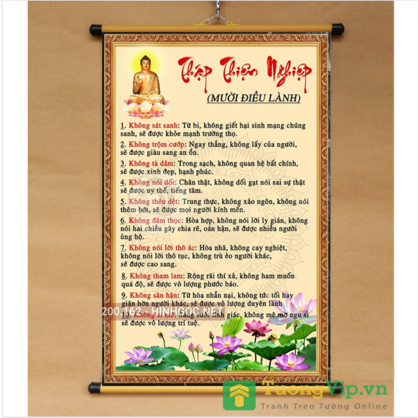 Tranh Liễn Phật Giáo - Thập Thiện Nghiệp - Vải Canvas Cao Cấp