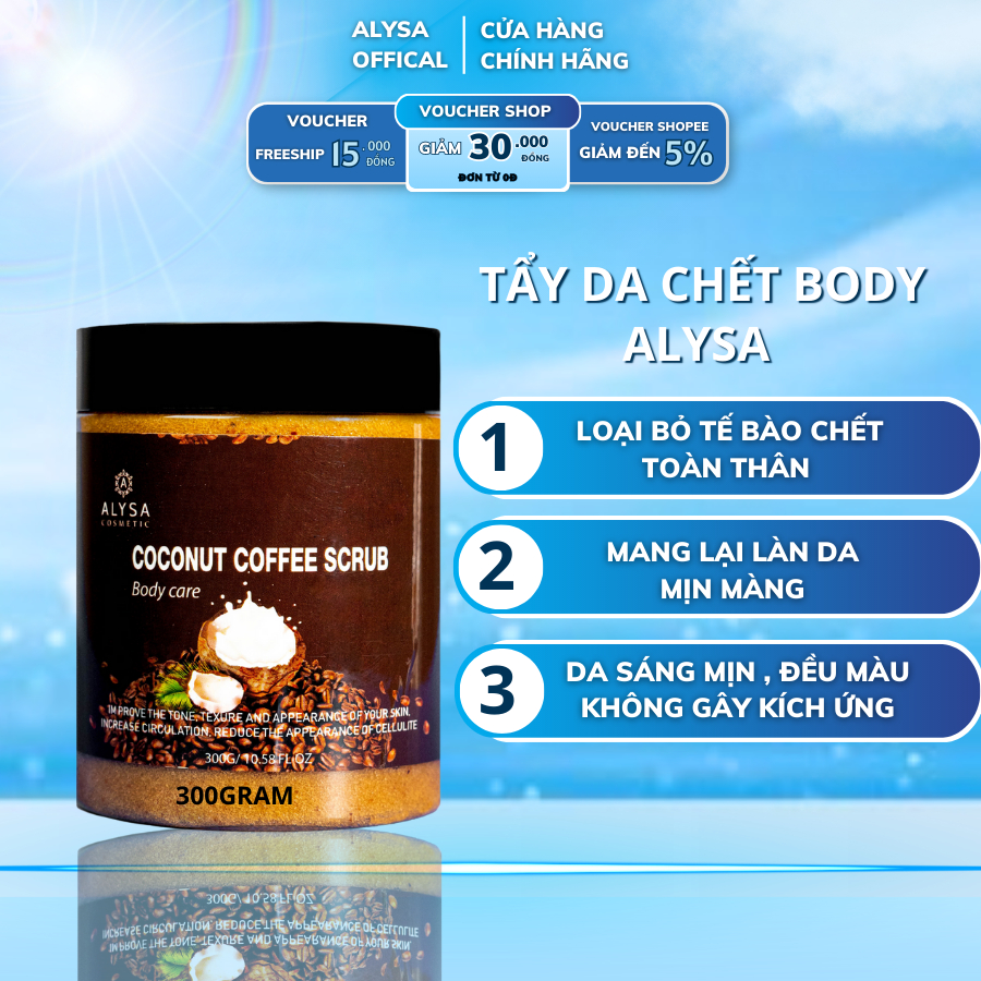 Tẩy tế bào chết body ALYSA giúp da trắng sáng, mịn màng, tẩy da chết body đủ vị cà phê, cam, cherry
