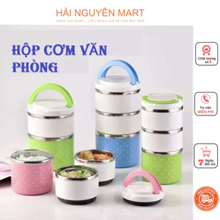Cặp lồng cơm giữ nhiệt chấm bi nhiều màu ruột inox - hải nguyên mart