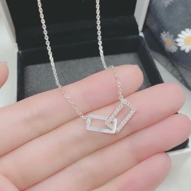 Dây chuyền nữ 2 vuông lồng đính đá - Chuẩn bạc ta nguyên chất - Anchi jewelry