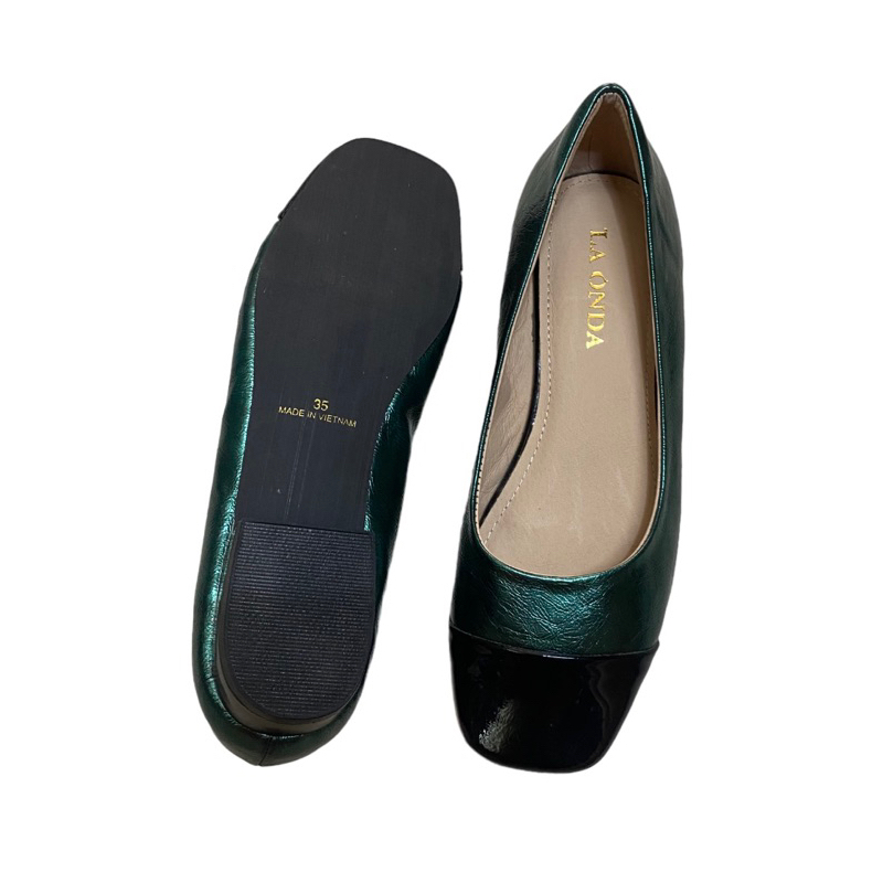 Giày búp bê mũi vuông phối màu dễ thương, hiệu La onda