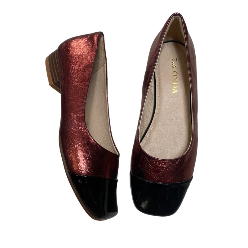 Giày búp bê mũi vuông phối màu dễ thương, hiệu La onda