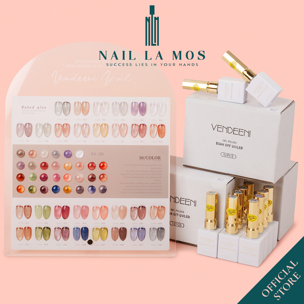 Set sơn thạch Vendeeni chính hãng 30 màu - Sơn gel làm nail tone hồng trà trong suốt bóng đẹp