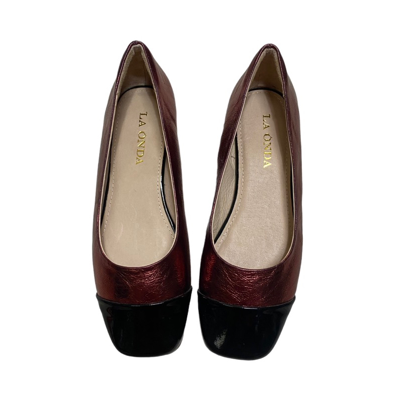 Giày búp bê mũi vuông phối màu dễ thương, hiệu La onda