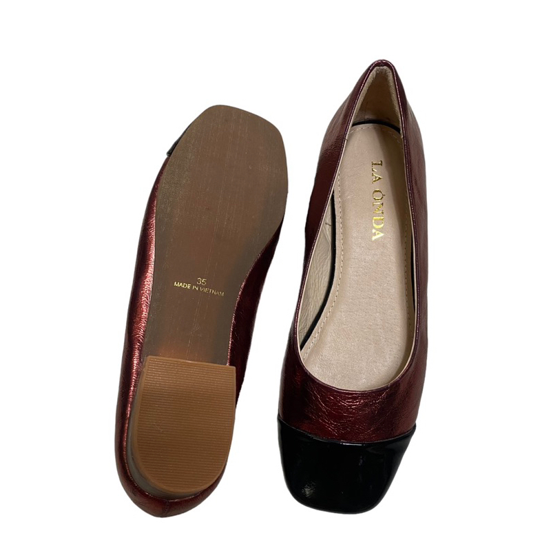 Giày búp bê mũi vuông phối màu dễ thương, hiệu La onda