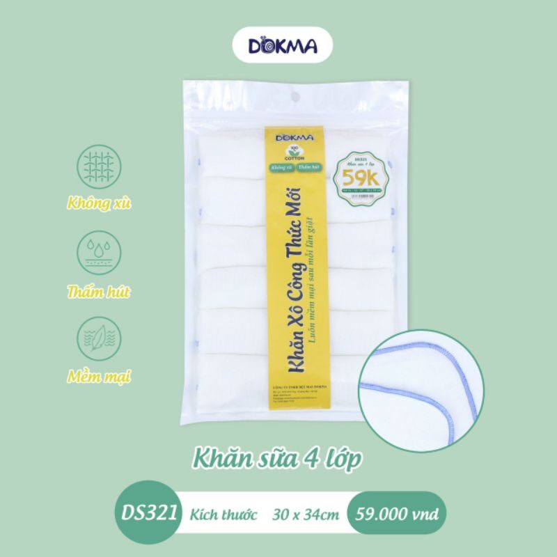 DS321 - DS505 Khăn sữa xô 4 lớp  và 6 lớp  DOKMA cho bé sơ sinh
