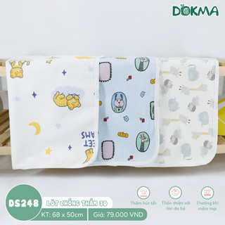 DS248 Tấm lót chống thấm 3D - 3 lớp cotton Dokma cho bé sơ sinh - KT 67x49 cm