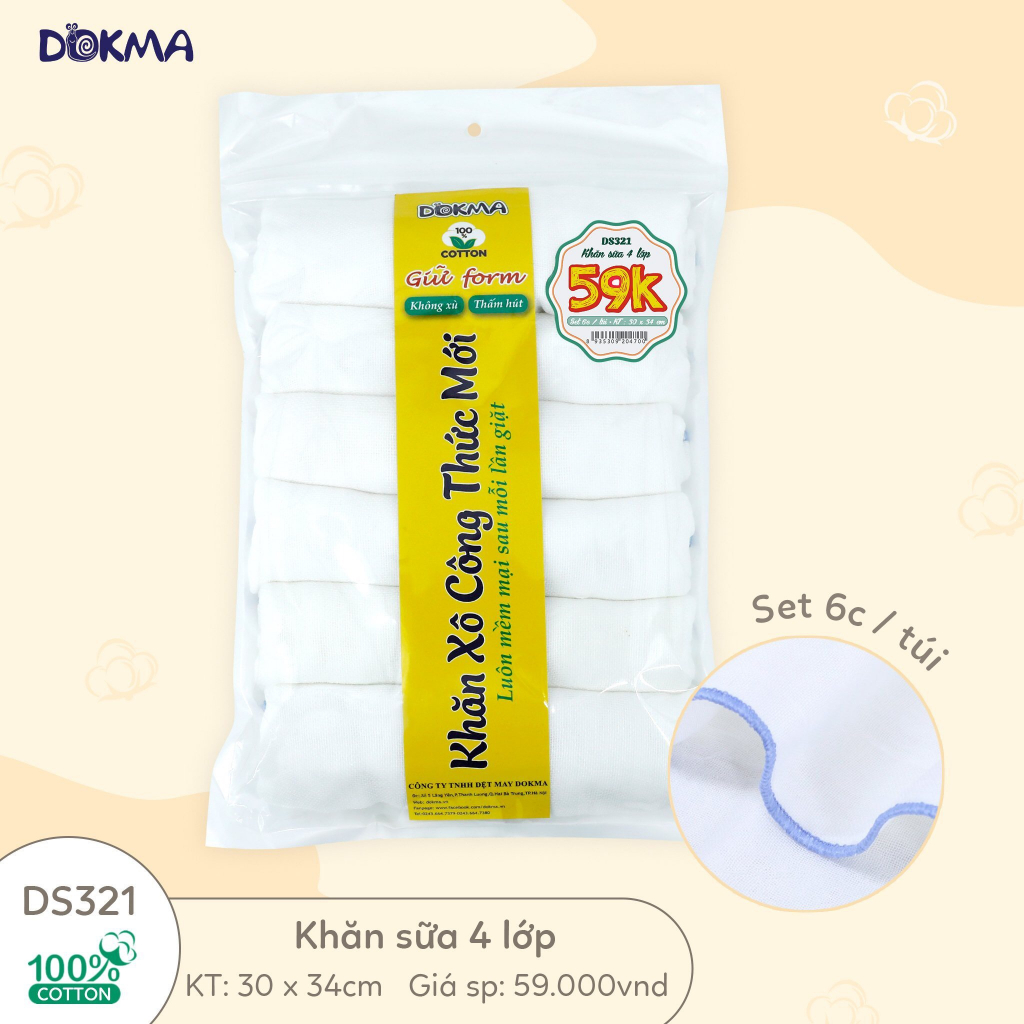 DS321 - DS505 Khăn sữa xô 4 lớp  và 6 lớp  DOKMA cho bé sơ sinh