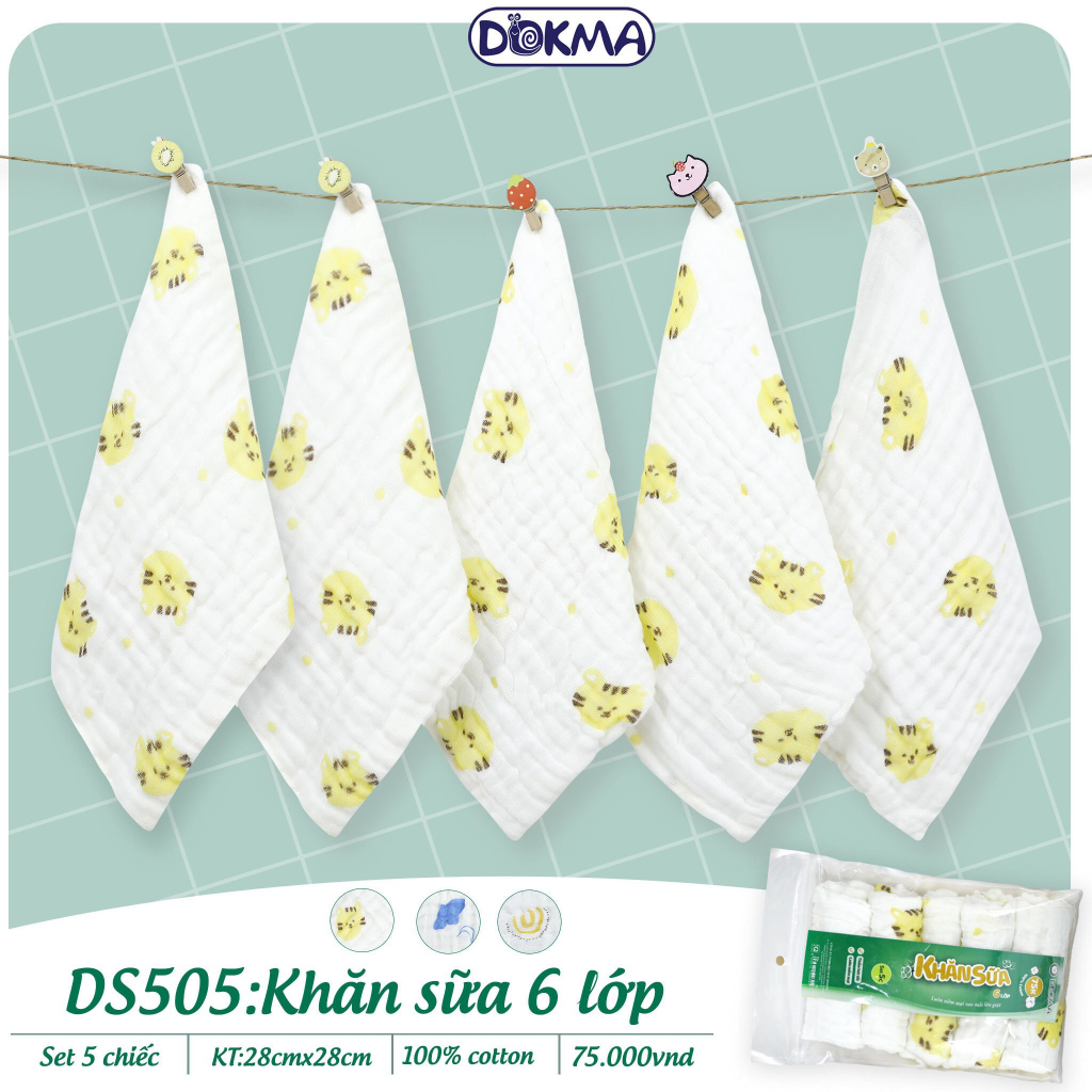 DS321 - DS505 Khăn sữa xô 4 lớp  và 6 lớp  DOKMA cho bé sơ sinh