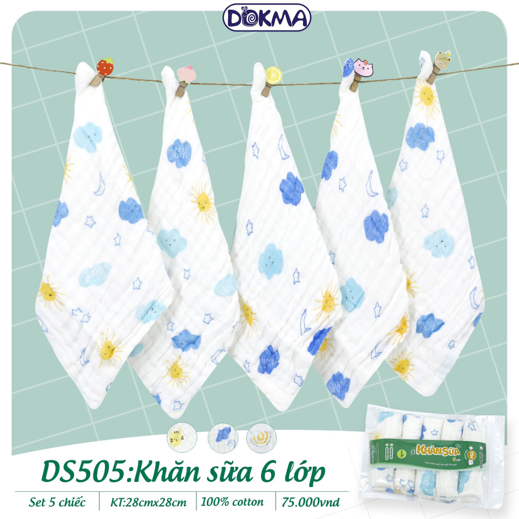 DS321 - DS505 Khăn sữa xô 4 lớp  và 6 lớp  DOKMA cho bé sơ sinh