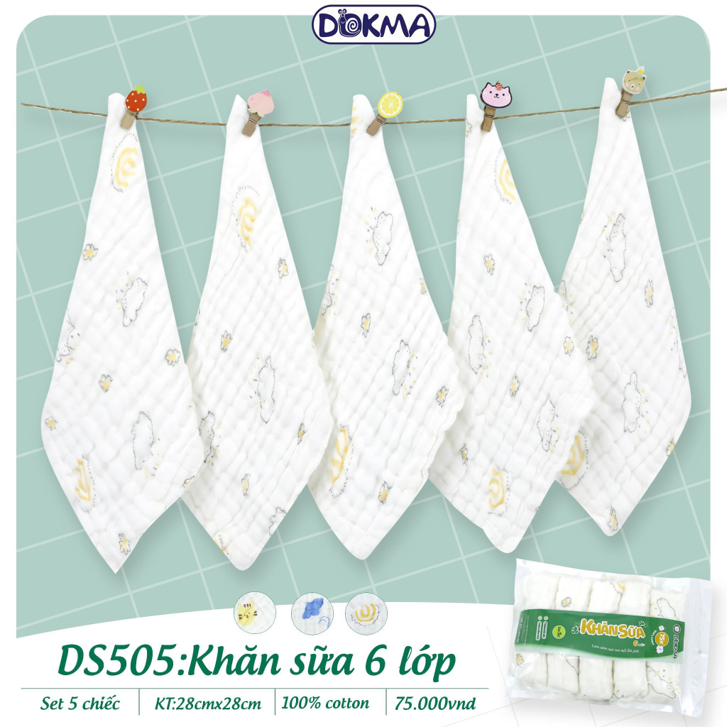 DS321 - DS505 Khăn sữa xô 4 lớp  và 6 lớp  DOKMA cho bé sơ sinh