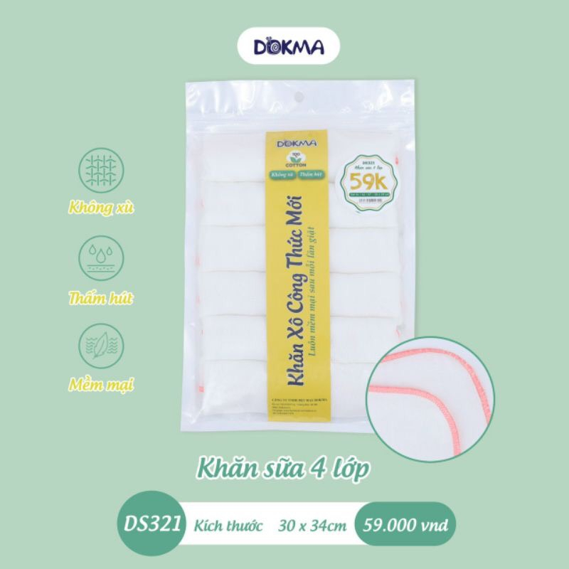 DS321 - DS505 Khăn sữa xô 4 lớp  và 6 lớp  DOKMA cho bé sơ sinh