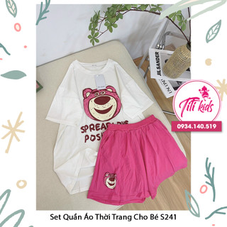 Set quần áo cho bé gái hình gấu dâu ngắn nhiều màu Titikids - S241
